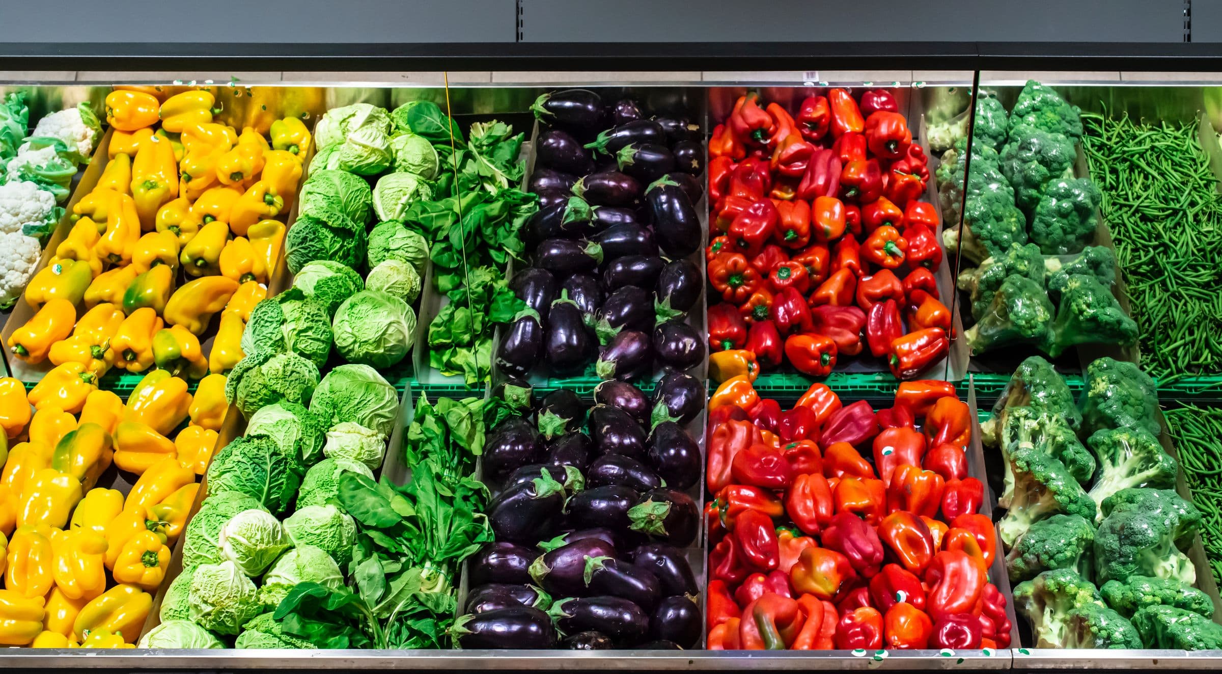 Fresh vegetables on a market shelf