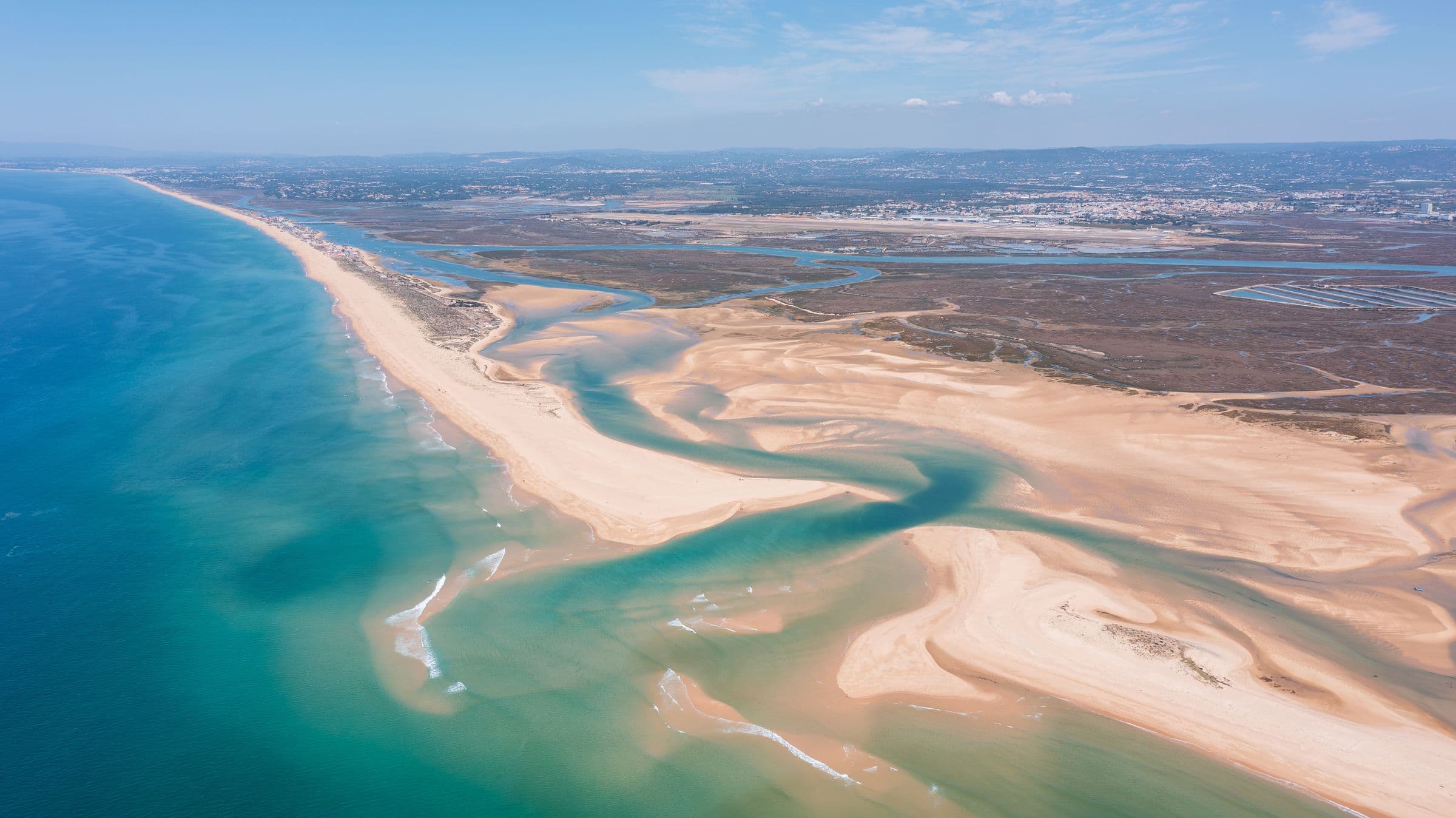 The Ria Formosa lagoons and barrier islands from the air