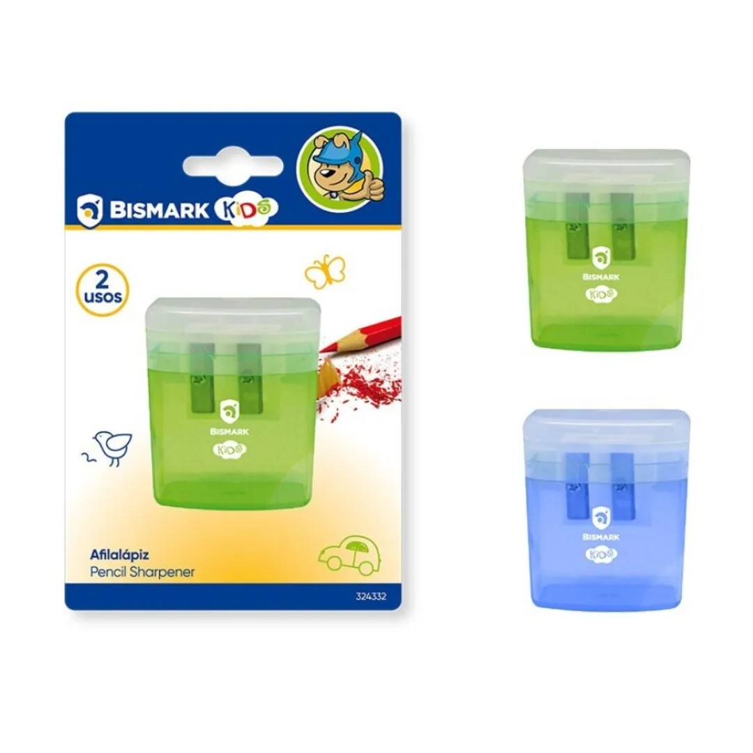 Pencil sharpener with container, 2 blades
