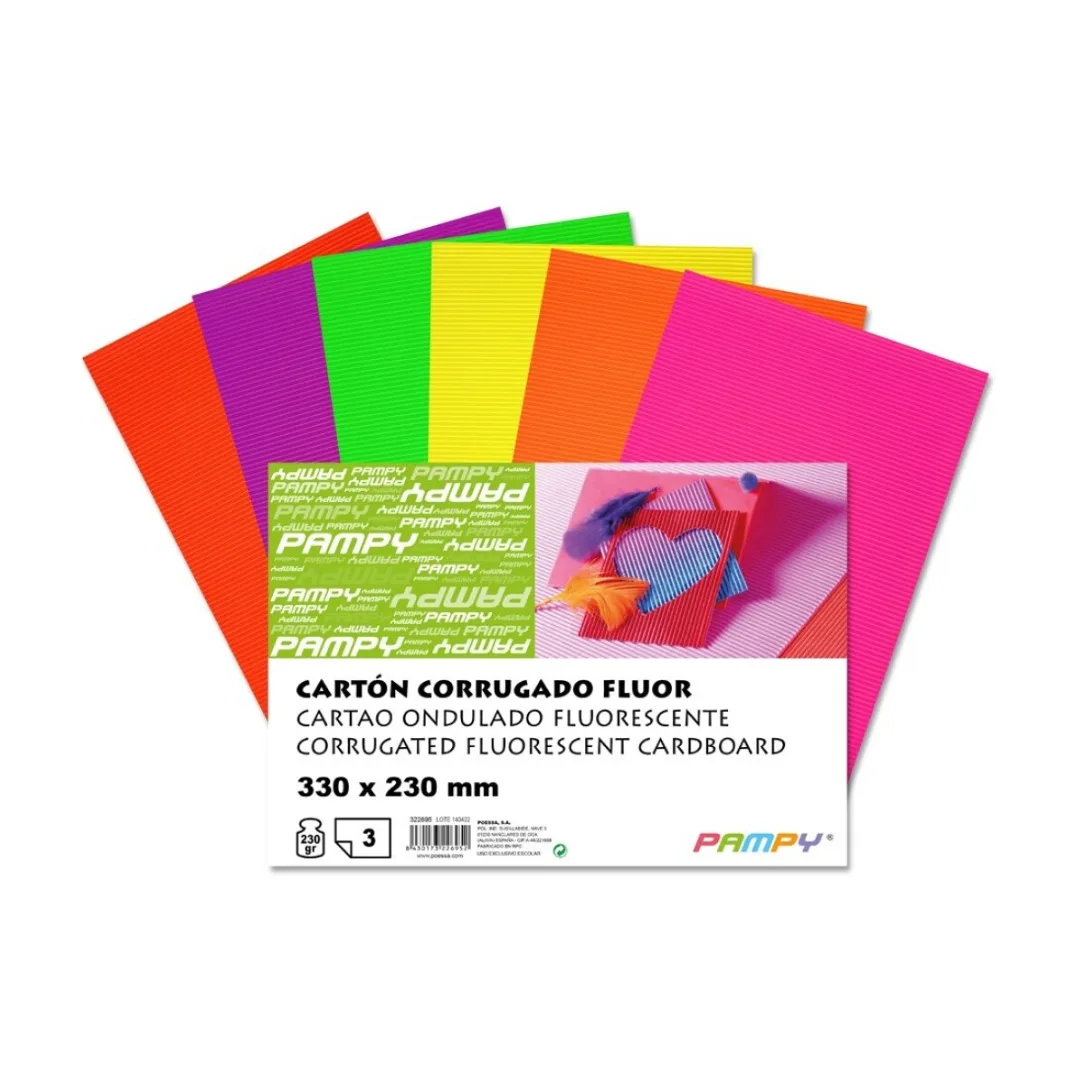 Fluorescent corrugated card pad, 3 sheets, 23 x 33 cm