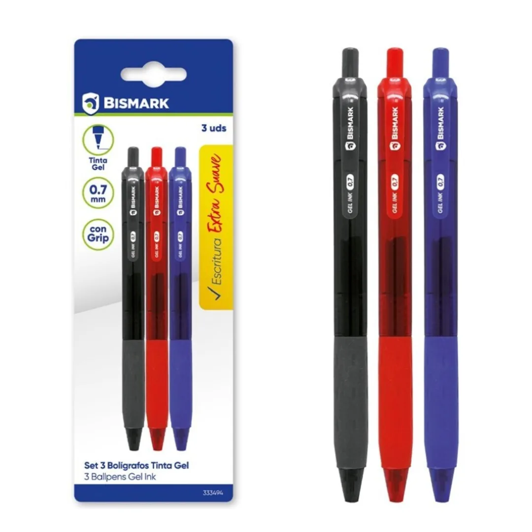 Grip Large gel pens, 0.7 mm, pack of 3