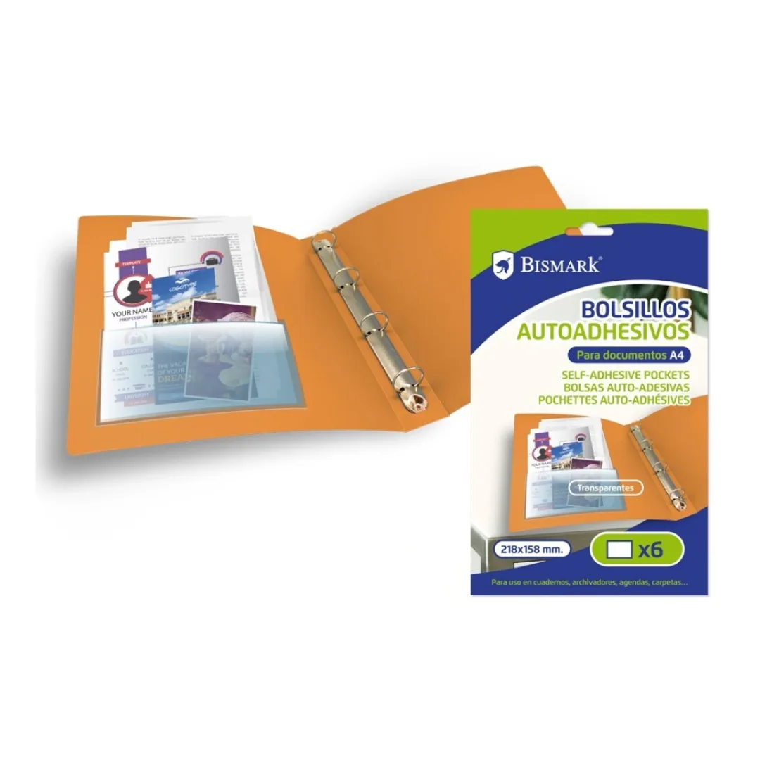 Bismark self-adhesive pockets, 15.8 x 21.8 cm, pack of 6