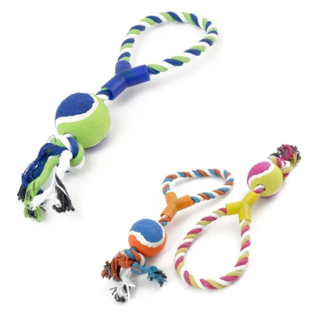Dog toy, ball and knot rope, 44 cm