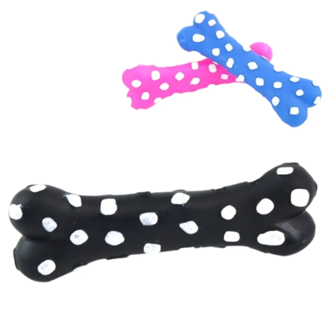 Dog toy, spotted vinyl bone, 18 x 6 x 2.5 cm