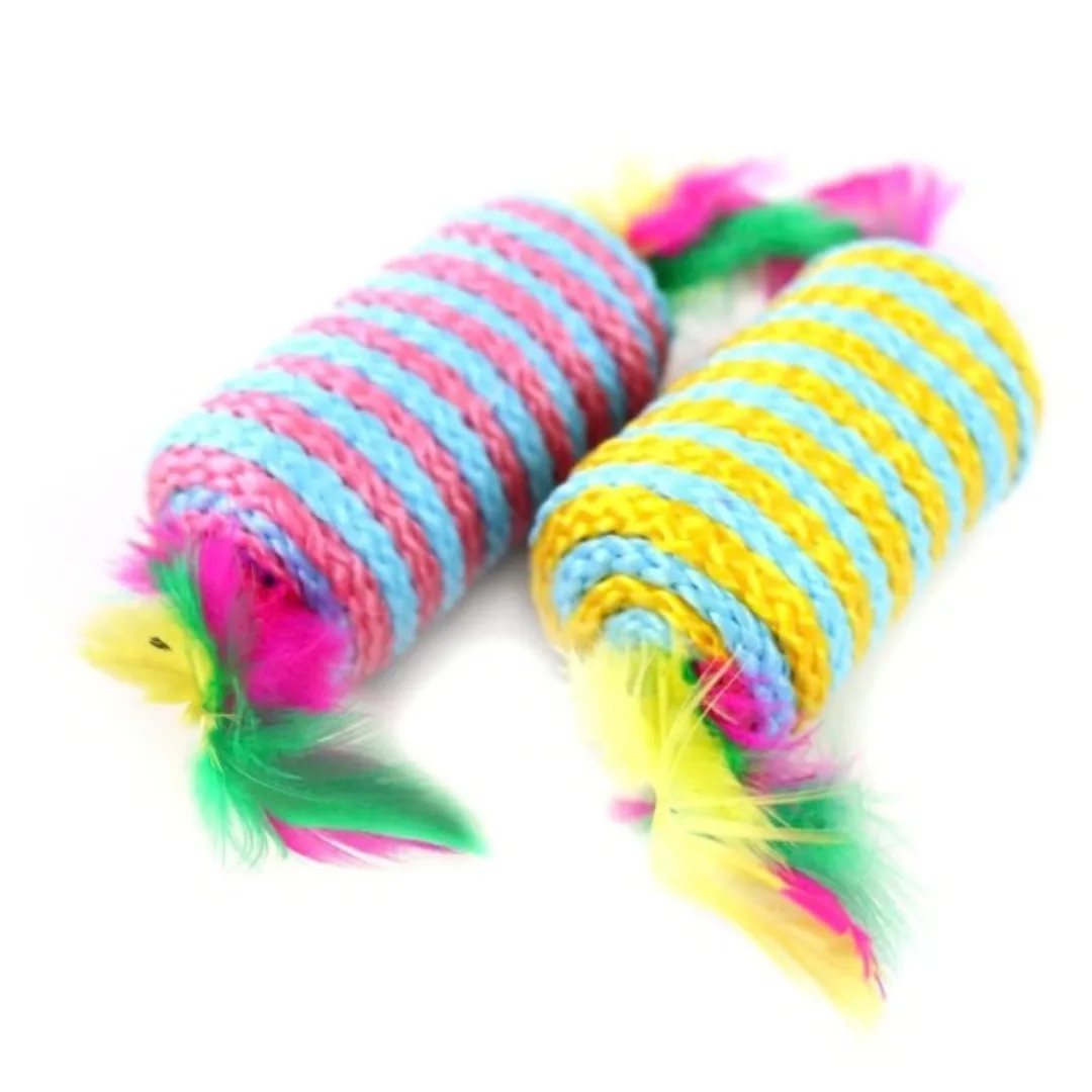 Cat toy, rope with feathers, 7.5 x 4 cm