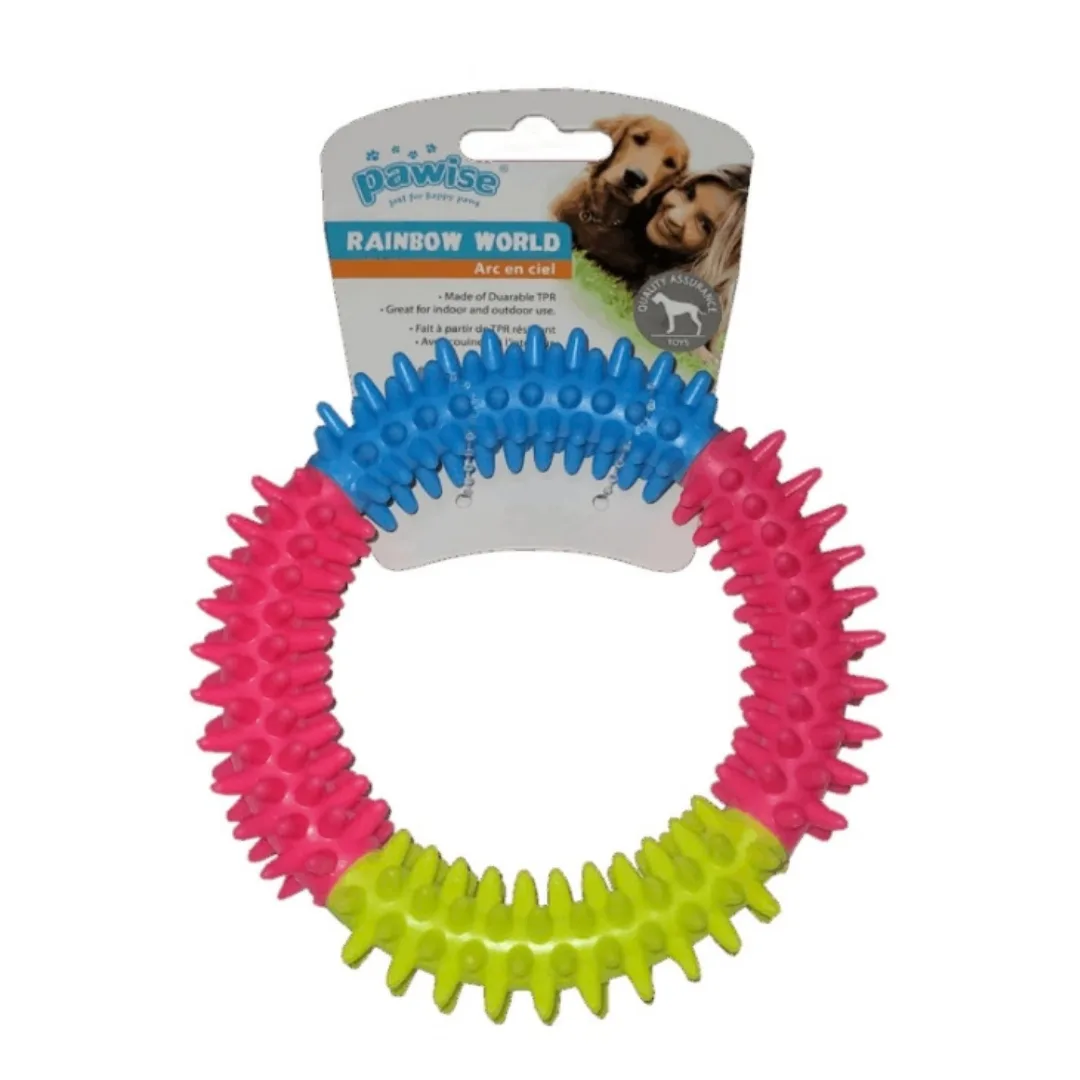 Four-colour spiked rubber ring toy, 12 cm
