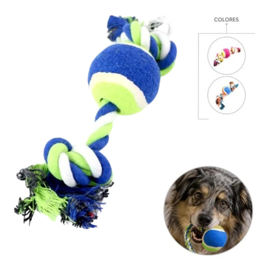 Cotton rope toy with tennis ball, 30 cm
