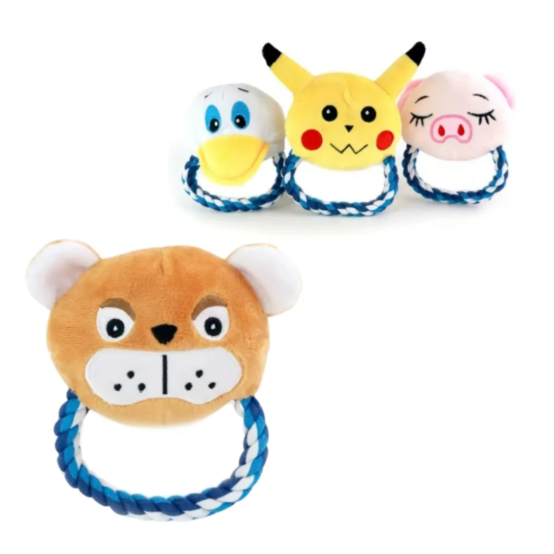 Plush pet toy, animal head with ring, 18 cm