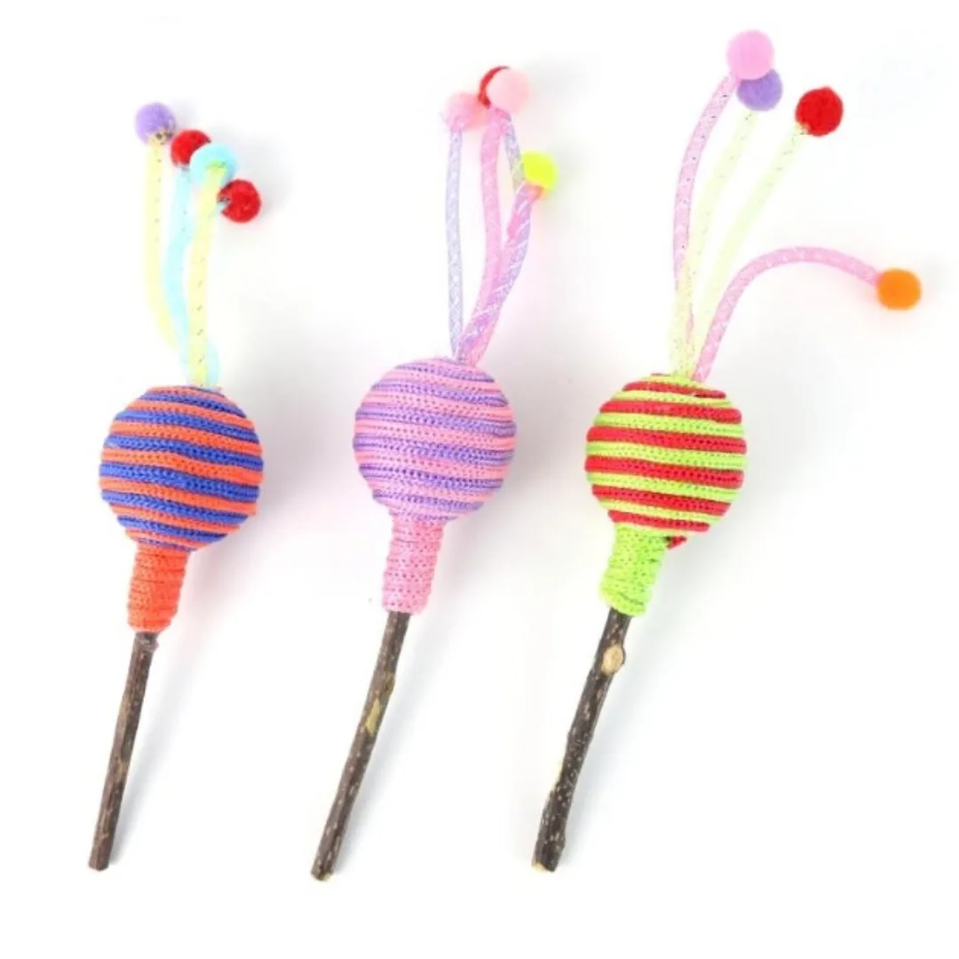 Cat toy, rope ball on a stick, 16 x 5 cm