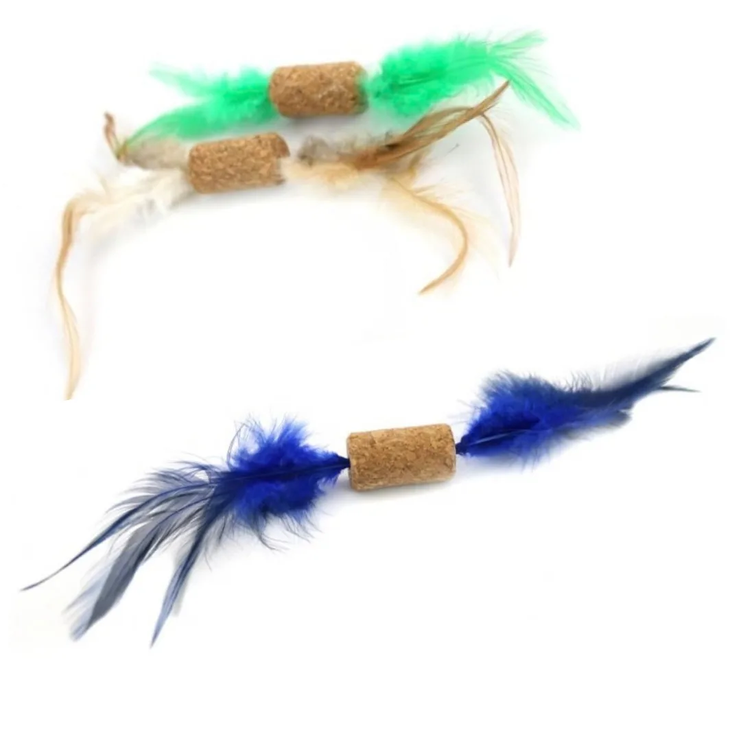 Cork cat toy with feathers, 20 x 2 cm
