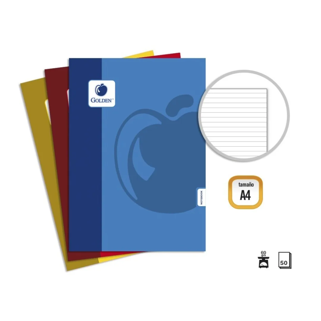Basic Golden A4 stapled notebook, ruled, 48 sheets