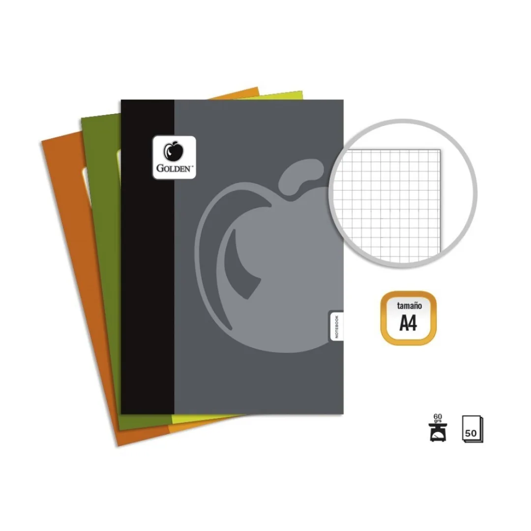 Basic Golden A4 stapled notebook, squared, 50 sheets