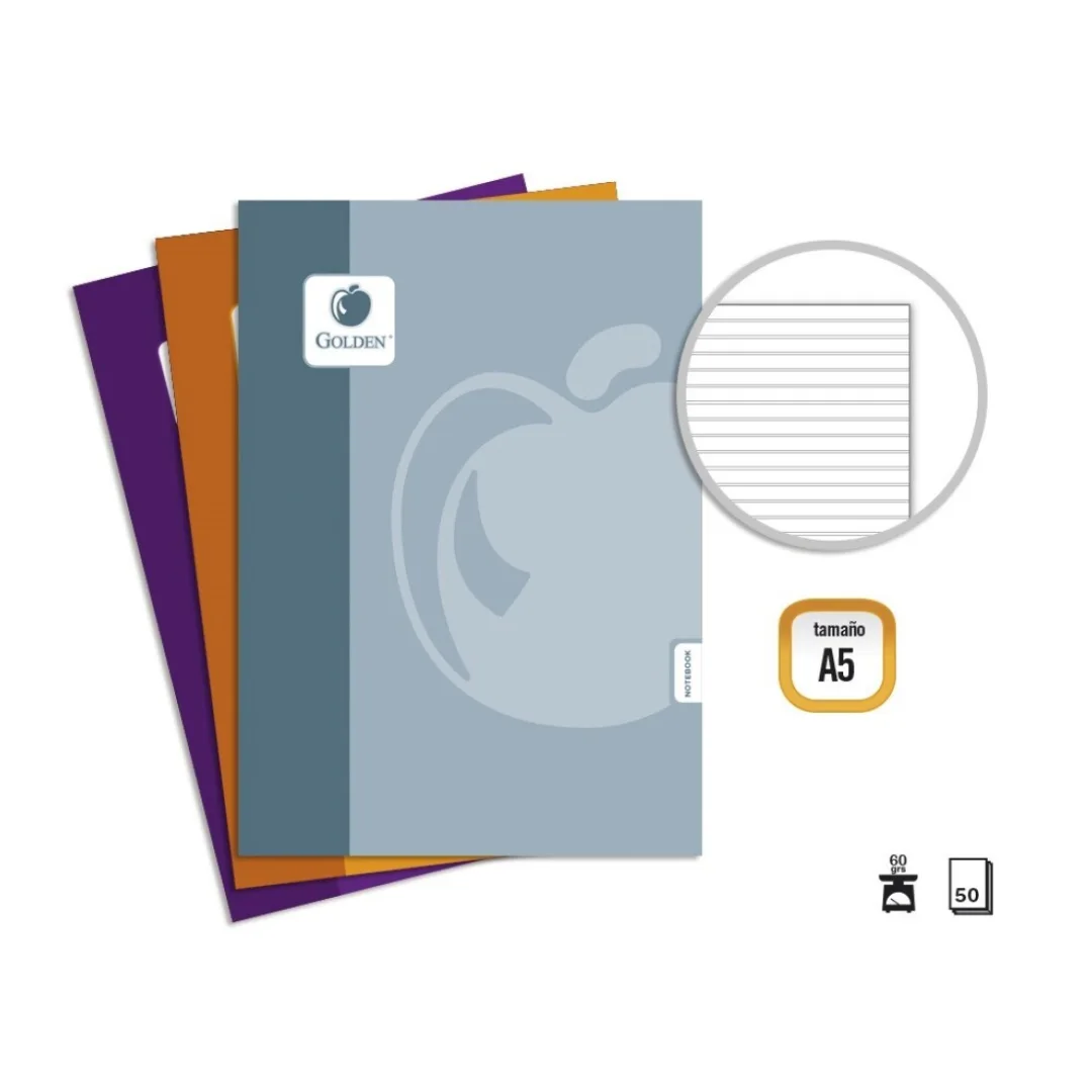 Basic Golden A5 stapled notebook, lined, 50 sheets