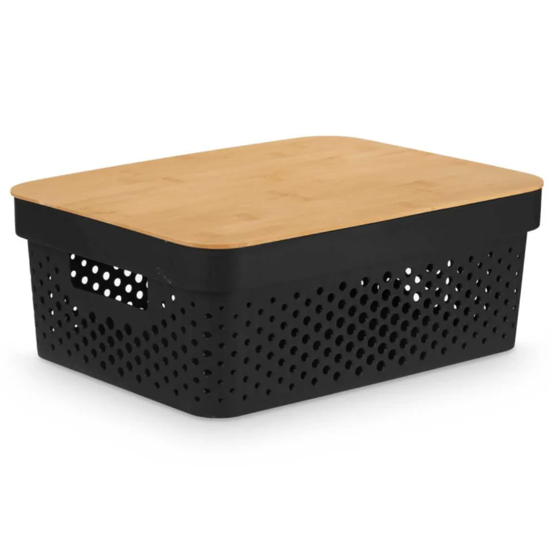 Multi-purpose box with bamboo lid, white, medium, 14 cm