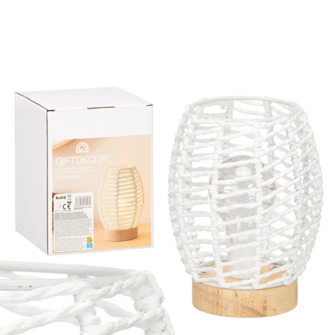 Oval table lamp, white rope