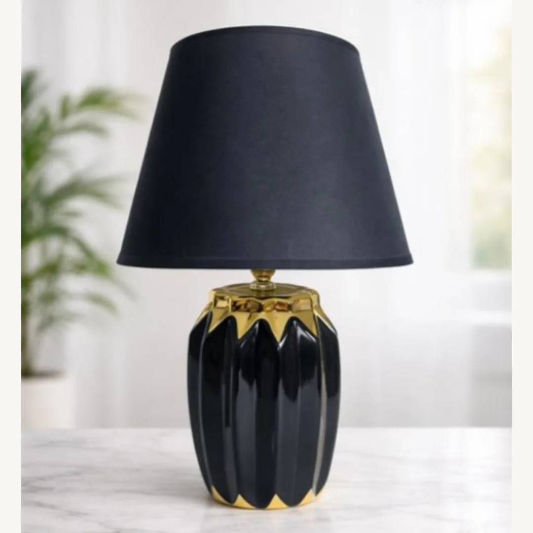 Black and gold lamp with ceramic base, 36 cm
