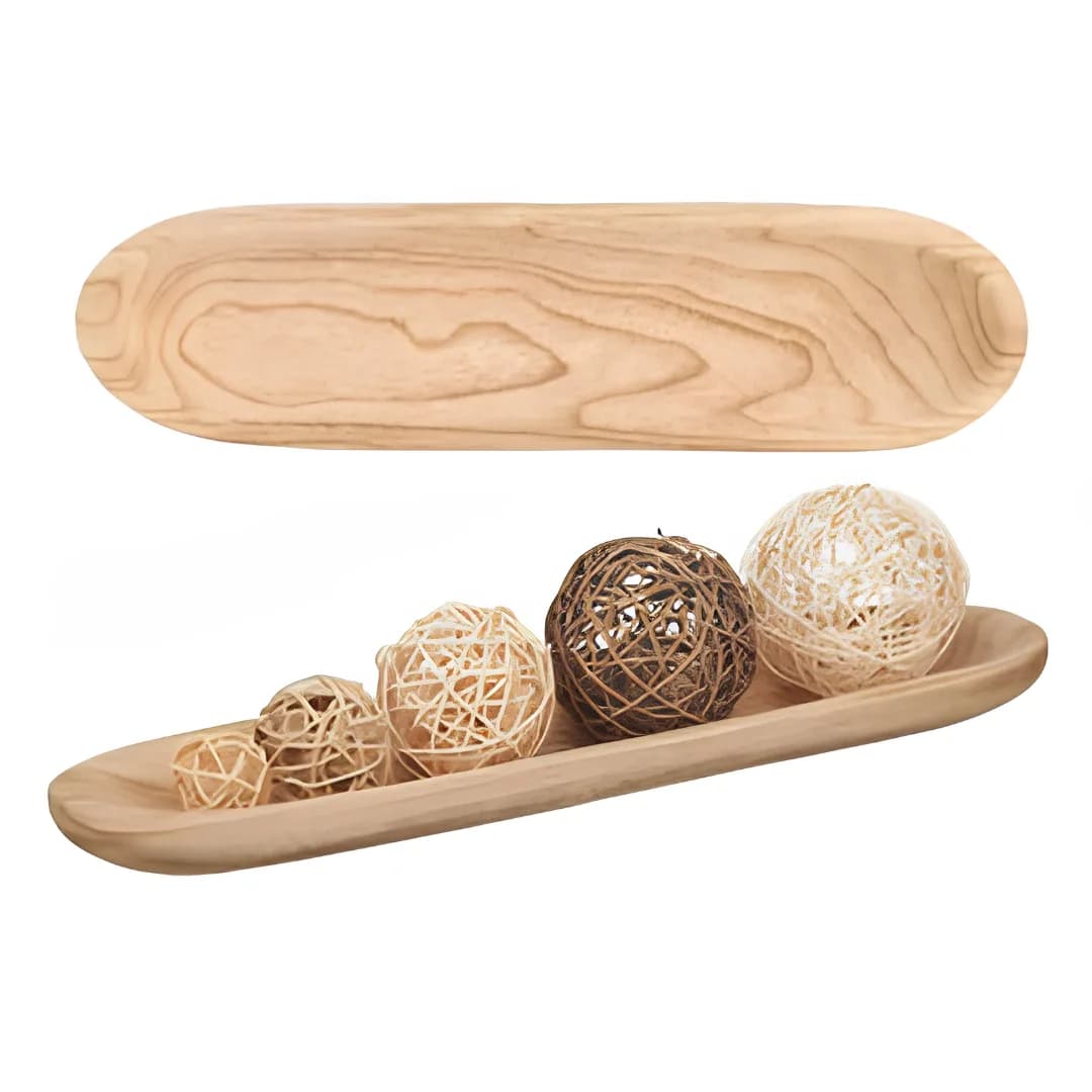 Wide burnt wood decorative centrepiece
