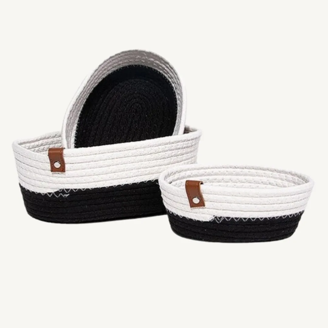 Basket, white and black, large