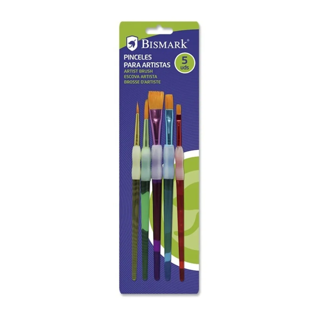 Set of 5 artist brushes with non-slip handles