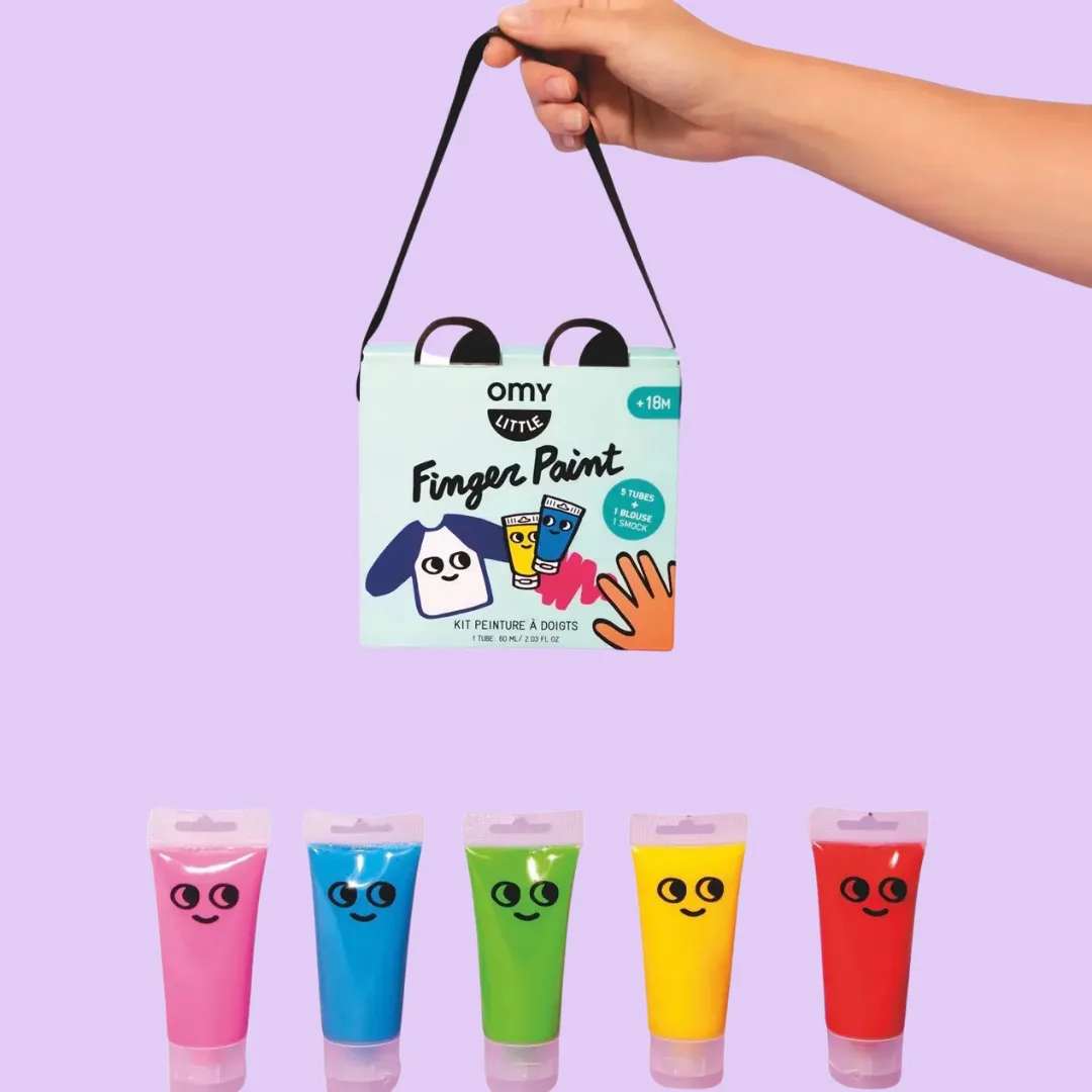 OMY set of 5 finger paint tubes with waterproof bib