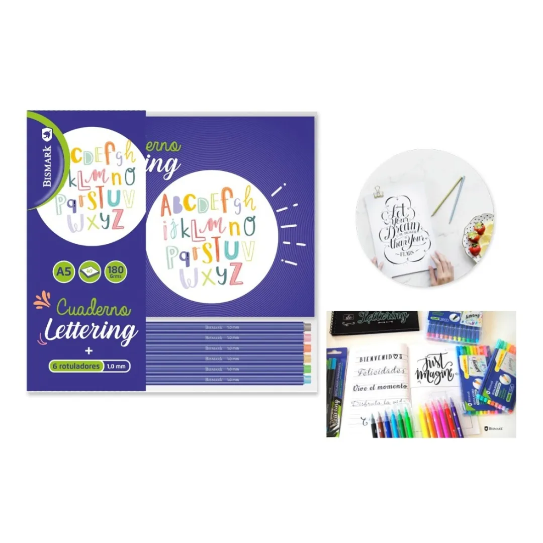 A5 lettering notebook set with 6 fine-tip markers