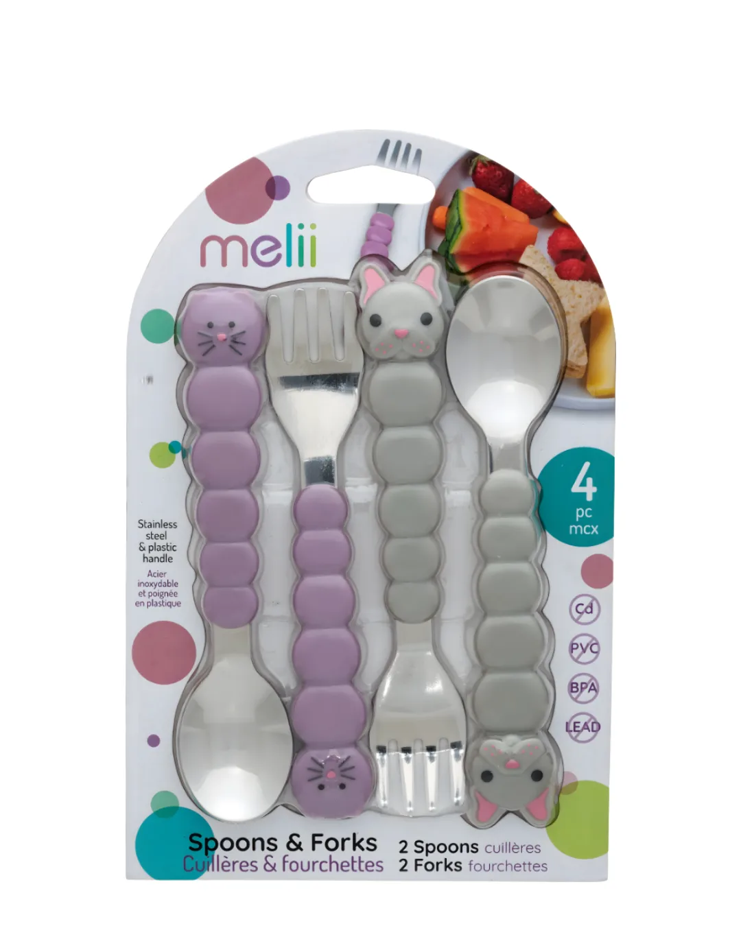 Spoon and fork set, cat and bulldog, 4 pieces