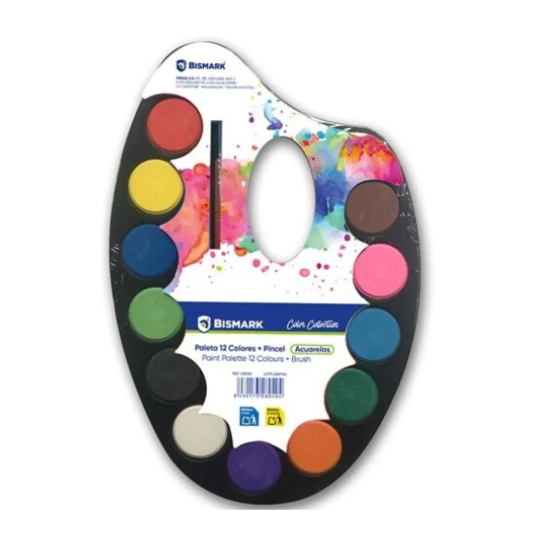 Bismark palette of 12 watercolours with brush