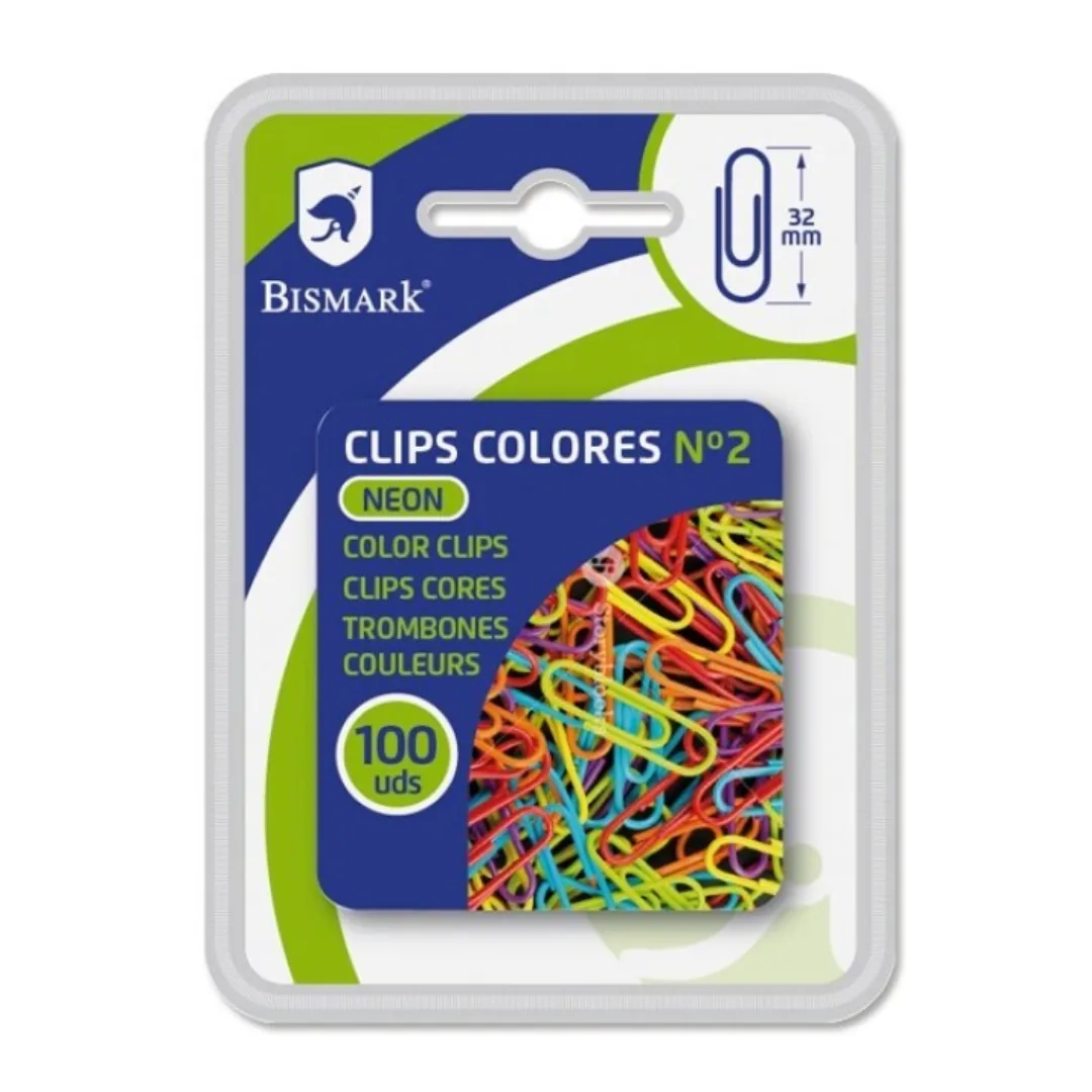Bismark coloured paper clips, 32 mm, pack of 100