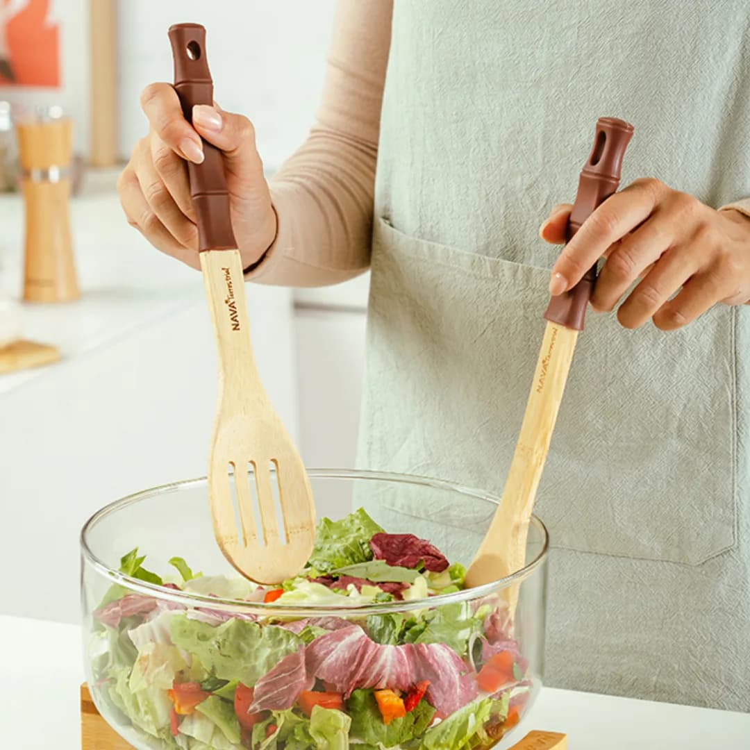Slotted bamboo spoon with silicone handle, 30.5 cm