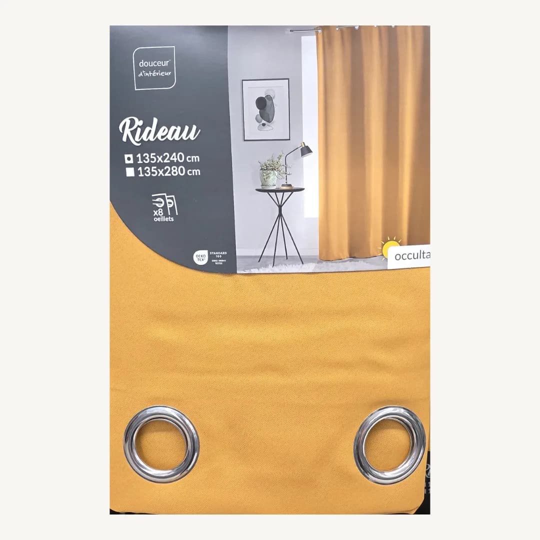 Blackout eyelet curtain, ochre yellow, plain, 135 x 240 cm