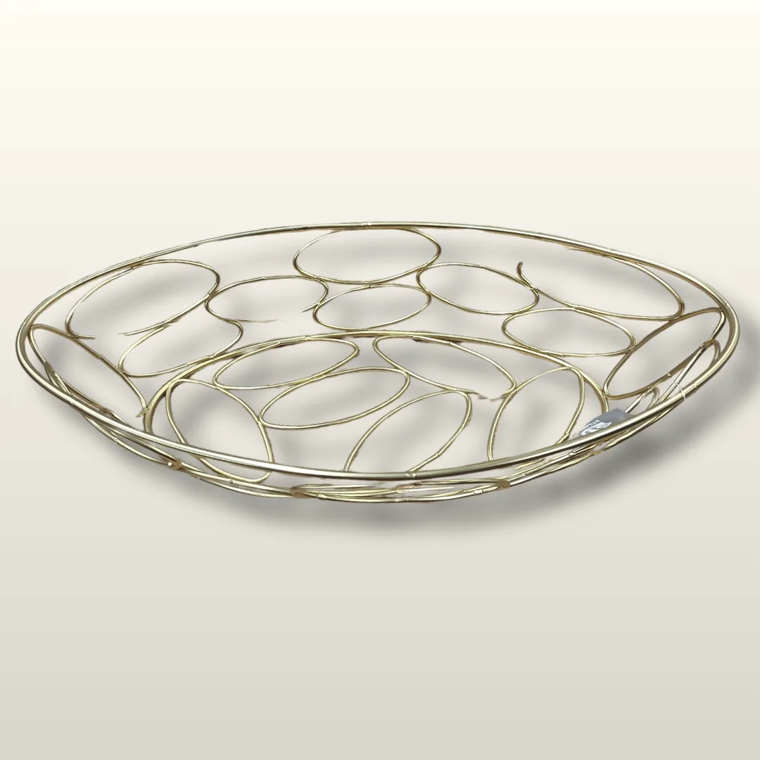 Gold chrome fruit bowl, 32 x 16.5 x 6.5 cm
