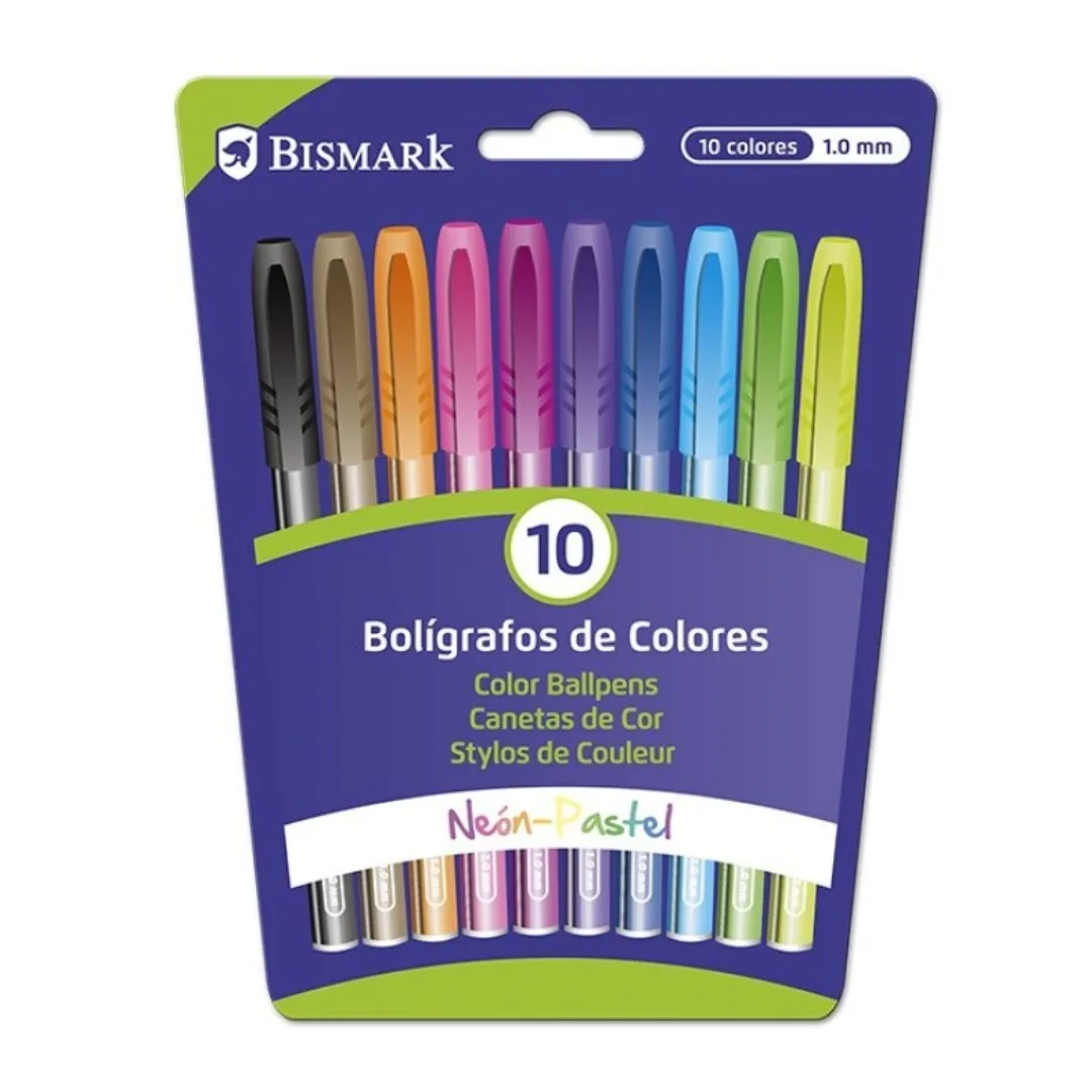 Neon and pastel ballpoint pens, 1 mm, 10 colours