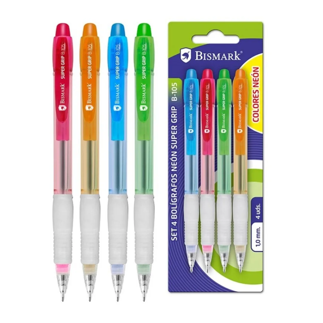 Bismark neon ballpoint pens, 1.0 mm, pack of 4