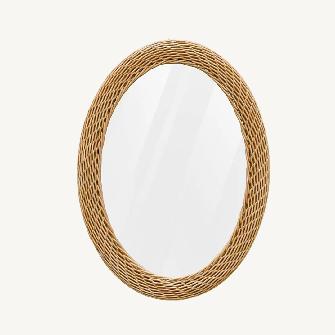 Small oval mirror with rattan frame