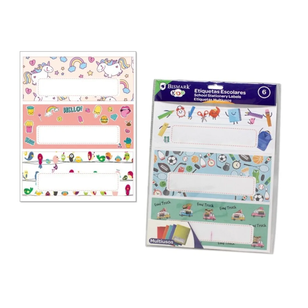Self-adhesive notebook labels, 20 x 8 cm, pack of 6