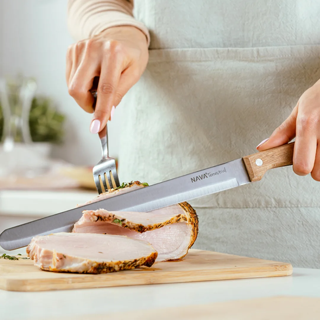 Stainless steel ham knife with wooden handle, 36 cm