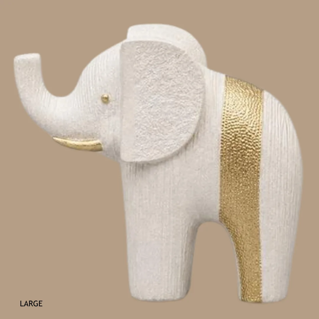 Resin elephant figurine, stone and gold, 22 x 8 x 21 cm