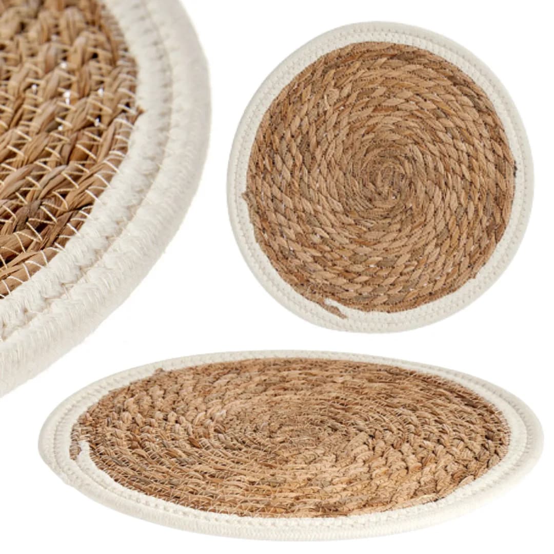 Round jute and cotton placemat, 35 cm