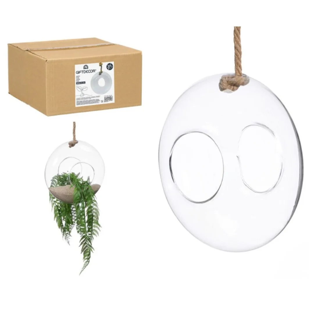 Hanging ball vase with rope, medium