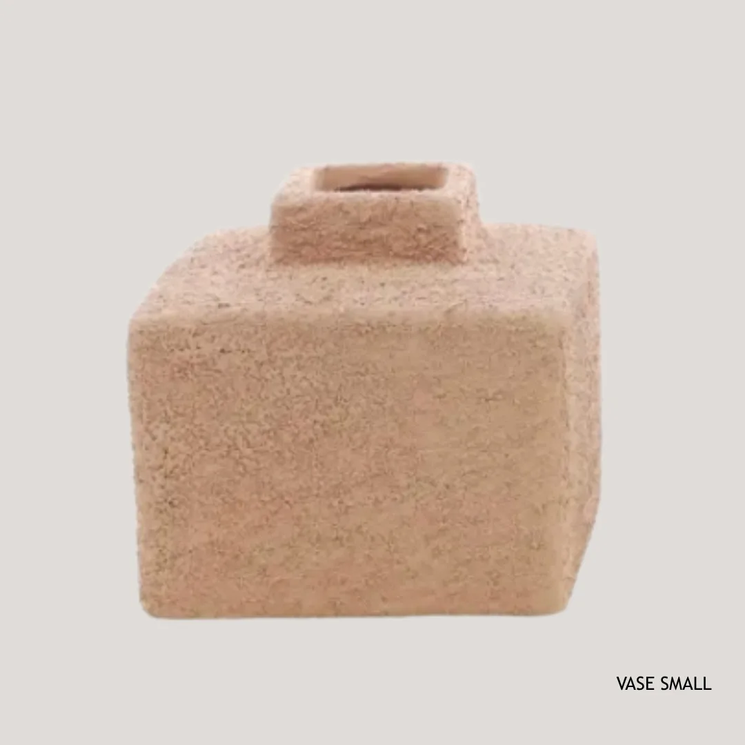 Square sand-finish ceramic vase, salmon, small