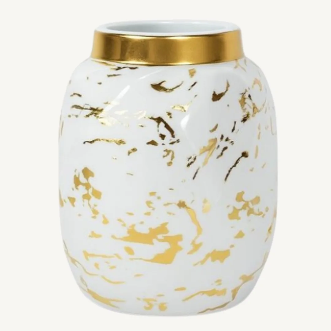 White and gold decorative vase, 11 x 11 x 13 cm