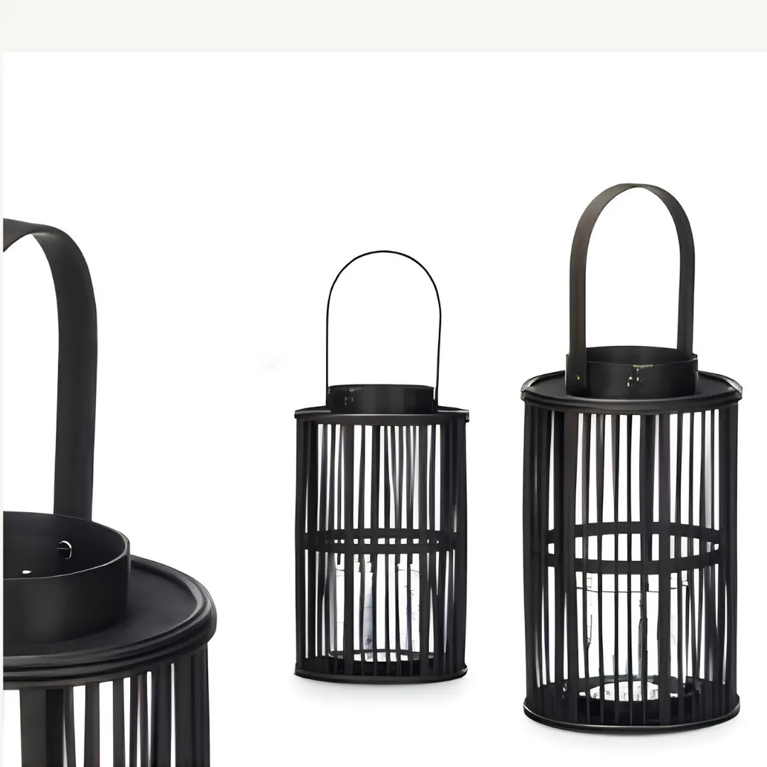 Black bamboo decorative lantern for a medium candle