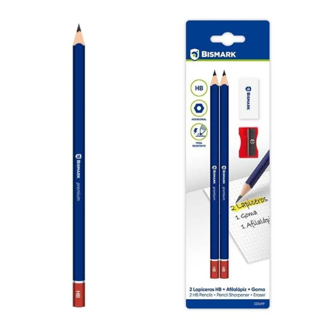 HB pencil with eraser and sharpener
