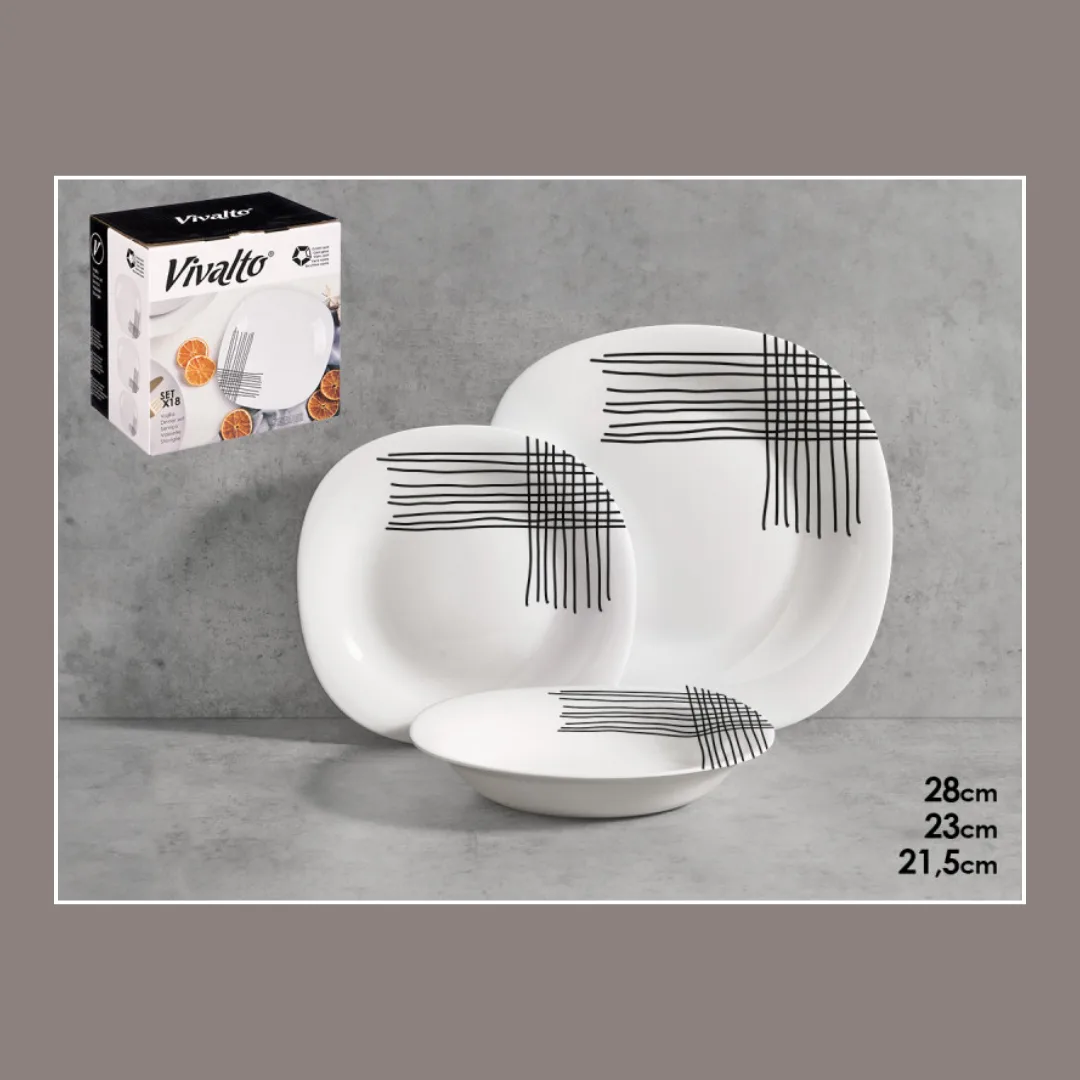 Decorated tableware set, square, 18 pieces