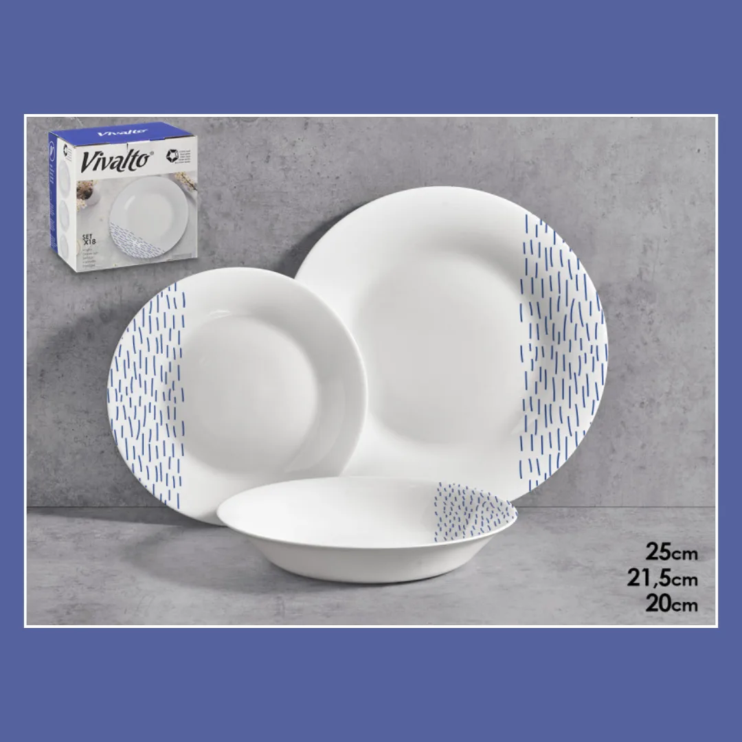 Decorated tableware set, round, 18 pieces