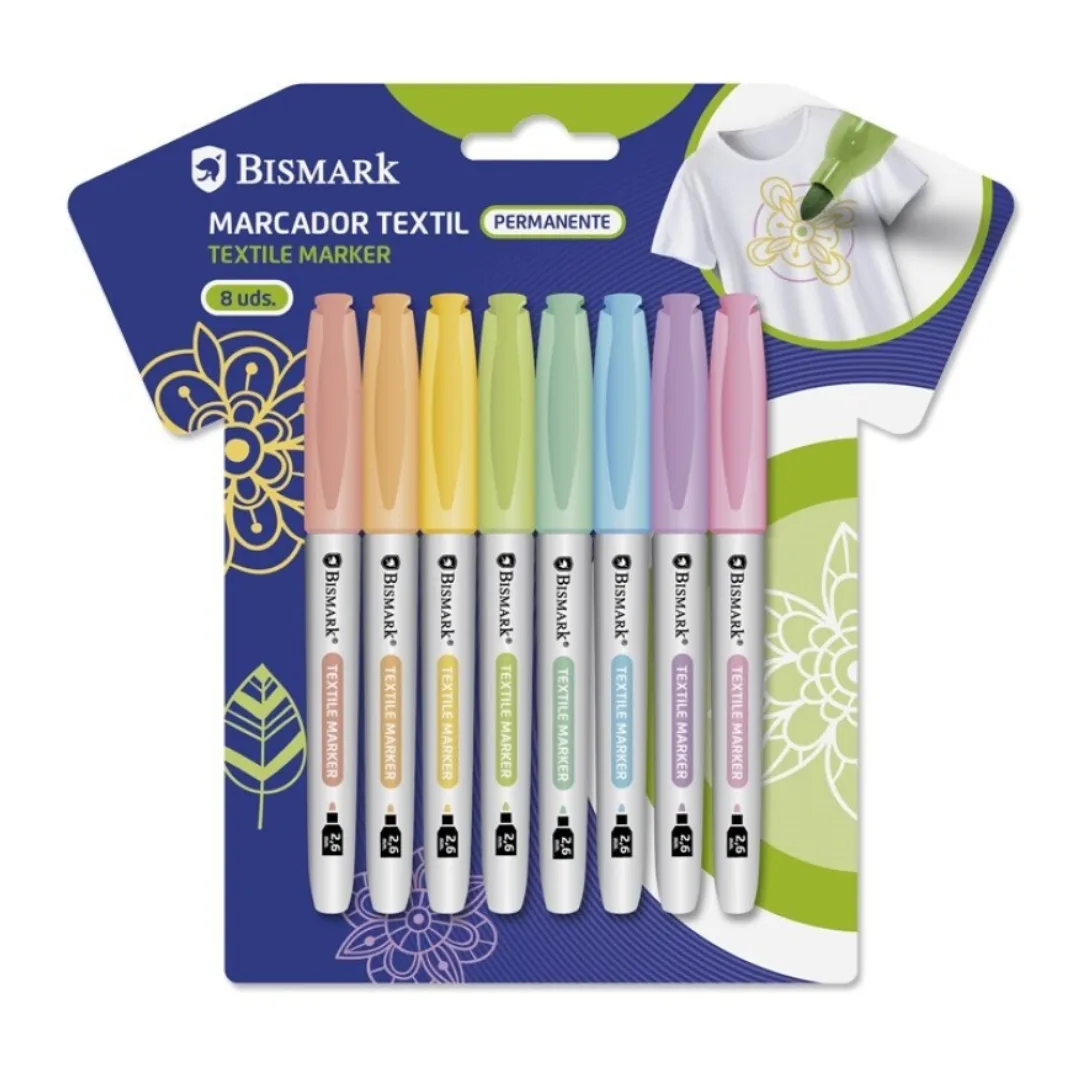 Permanent fabric markers, 8 pastel colours