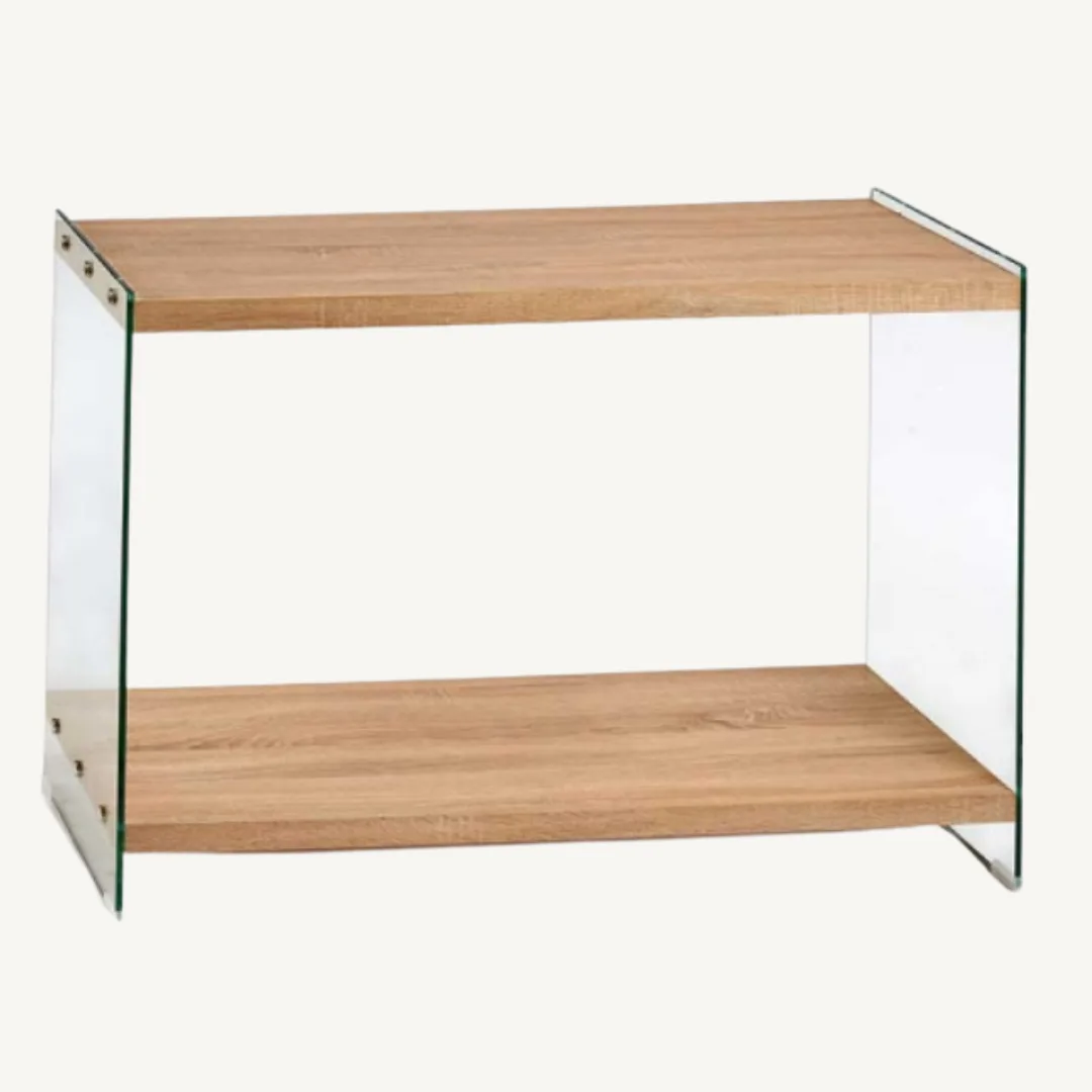 Two-tier glass and wood table