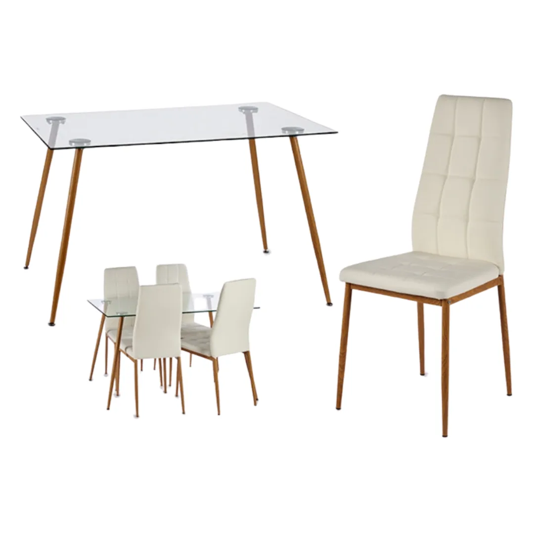 Davi glass table with wooden legs, 70 x 110 cm