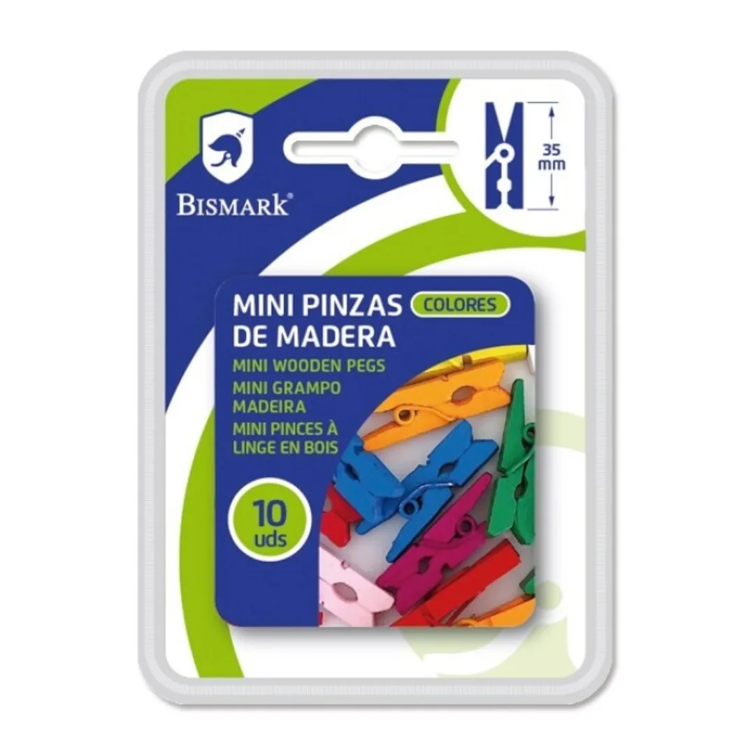 Bismark mini coloured wooden pegs, 3.5 cm, pack of 10