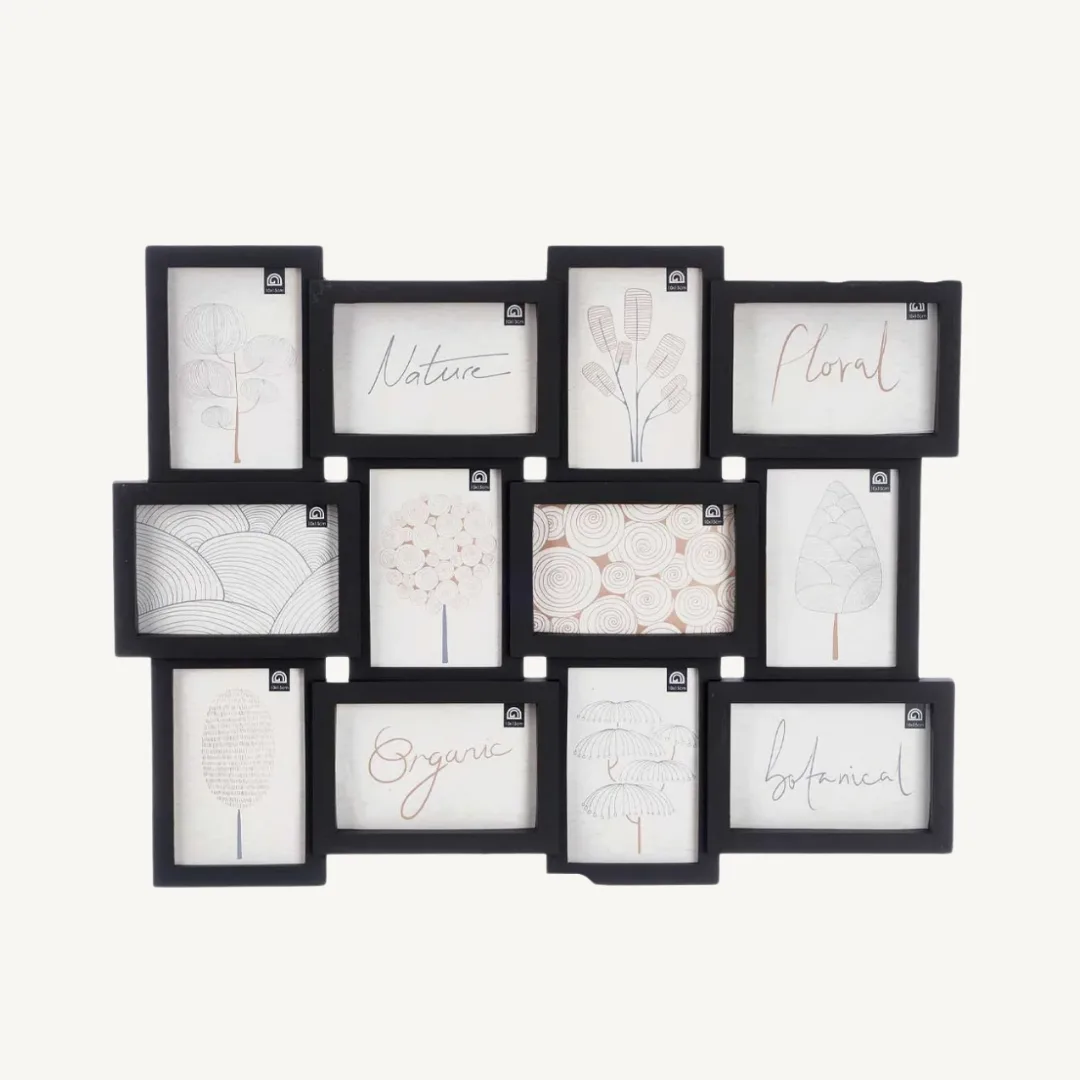 Black photo frame for 12 photos, 10 x 15 cm
